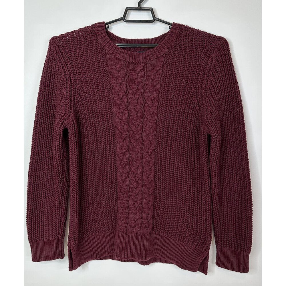 Nautica Sweater‎ Women's 2XL Cable Knit Cotton Long Sleeve Top Burgundy